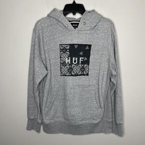 HUF Mens Heather Gray Pullover Hoodie Sweatshirt Sz M Bandana Logo Skateboard